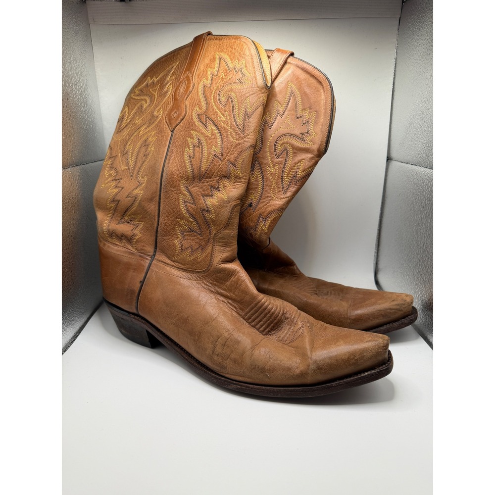 Old West Mens MF1529 Tan Leather Western Cowboy Boots Size 12 D Pointed Toe